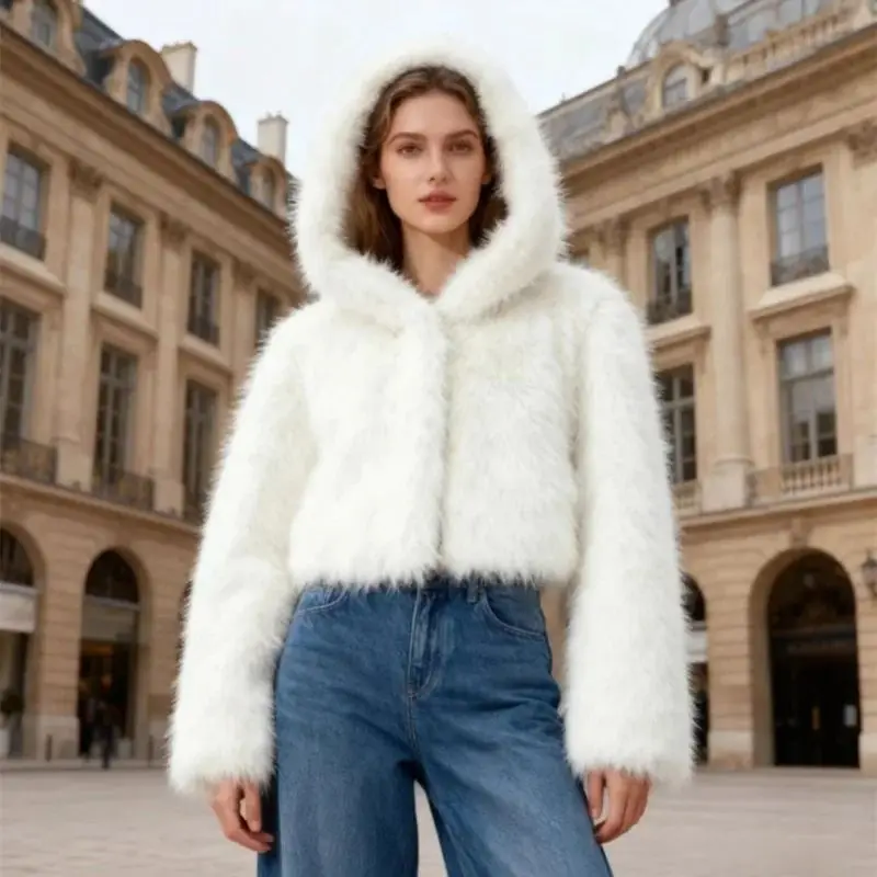 

Женская экологически чистая куртка с капюшоном из искусственного меха, повседневная удобная теплая осенне-зимняя верхняя одежда