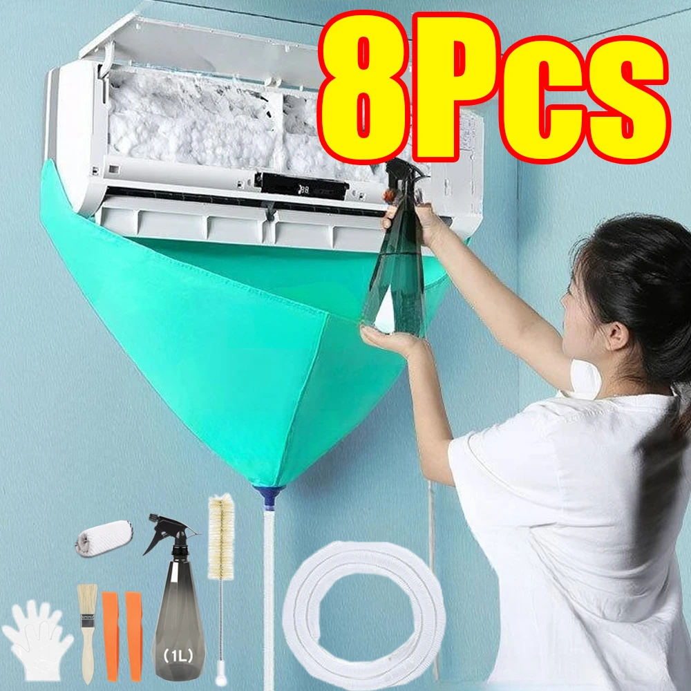 1-8Pcs Air Conditioning Cleaning Kit Cleaning Air Conditioning Water Bag Tool with Drain Water Pipe Full Set of Cleaning Tools