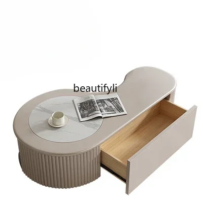 

Tea Table Combination Italian Minimalist Small Apartment Designer Creative Stone Plate Baking Finish