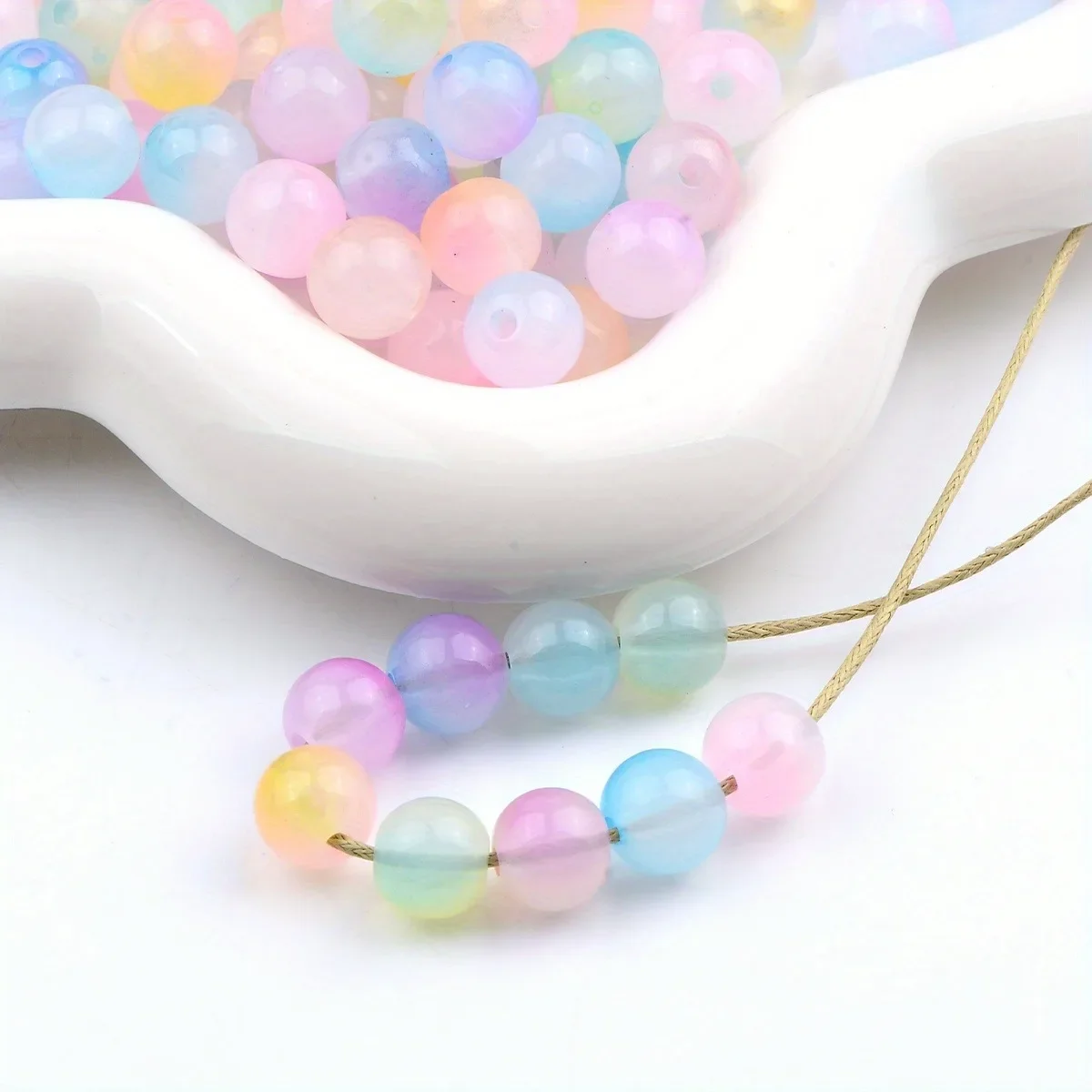 30pcs/70pcs Random Color Gradient Round Acrylic Beads for DIY Crafts, Keychains, Mobile Phone Chain Charms Fashion Jewelry