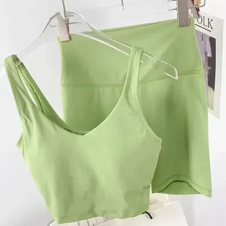 

Lemon 2 Piece Sport Suit Sports Bra High Waist Skinny Shorts 6" Breathable Quick Dry Running Fitness Workout Yoga Short Pants