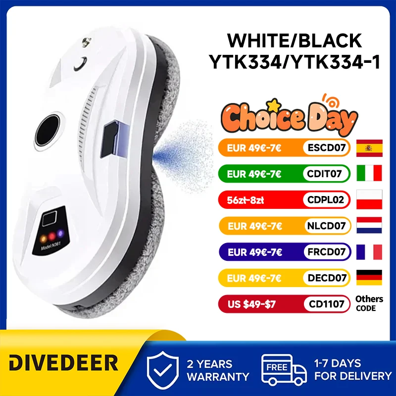 DIVEDEER Window Cleaning Robot Water Spray Ultrathin electric Window Robot Vacuum Cleaner for Home