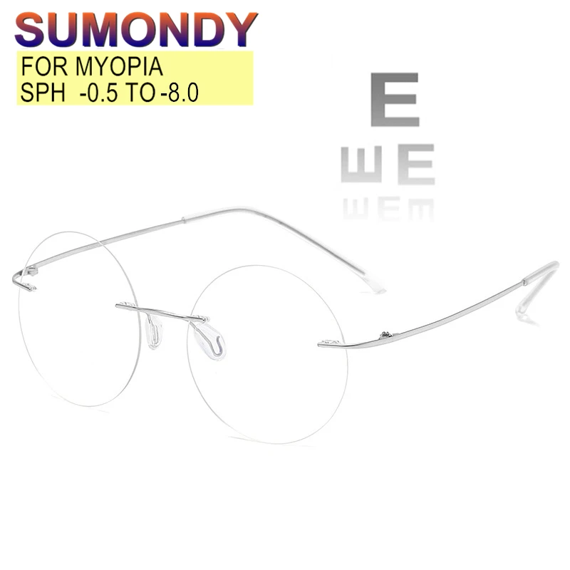 

Rimless Myopia Glasses Prescription -0.5 to -8.0 Men Women Titanium Alloy Framless Round CR39 Lenses Index 1.61 1.67 UF182