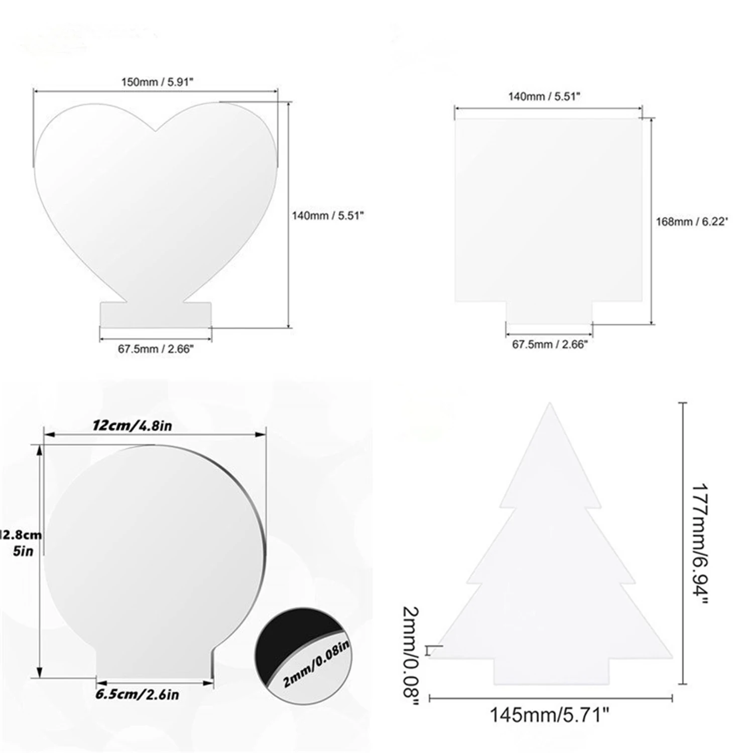 2Pcs/Set 2mm Acrylic Sheet Clear Cast Transparent LED Light Base Blanks Thick Panel Board with Protective Film DIY Display Stand