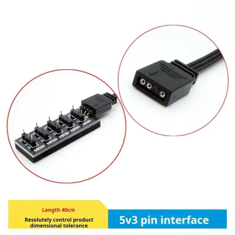 R53C Effortless ARGB Customization 1 to 5/8 Port Addressable Color Hub with 5V 3 Pin Extension Cable Perfectly for Connecting