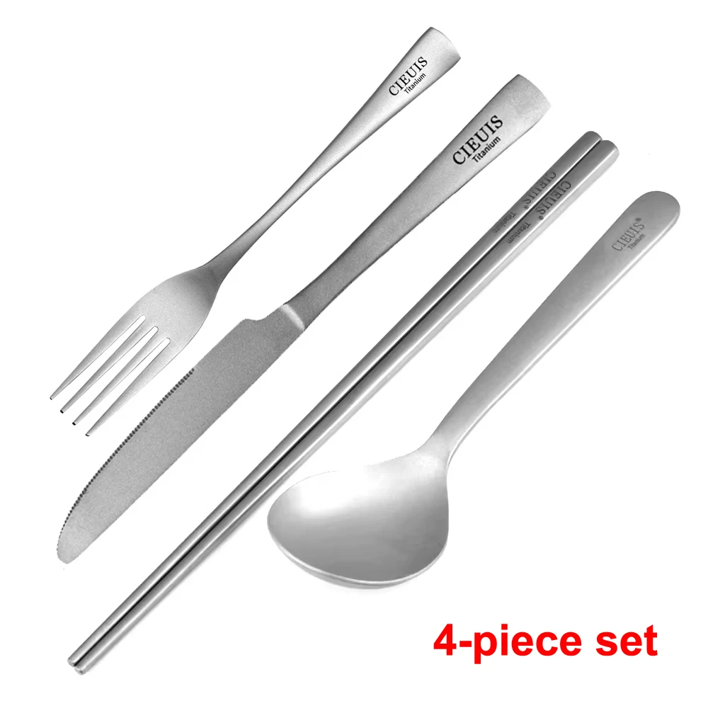4-Piece Set-Pure Titanium,Portable Tableware Set,Ultra Light, Thickened Spoon, Chopsticks, Outdoor, Home, Camping, Picnic, A989