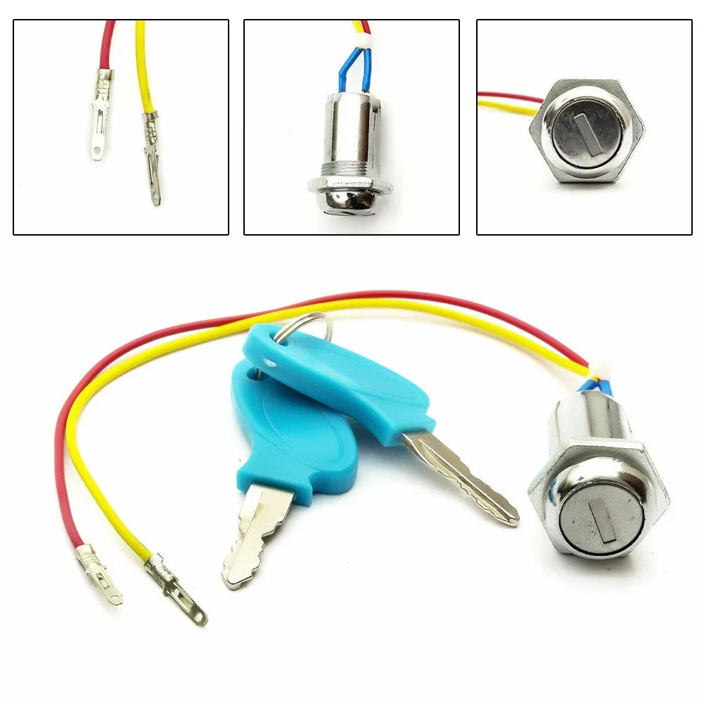 Electric Scooter Ignition Switch ATV Moped Ignition Key Two Stage Switch On Off Metal Blue+Silver E-Scooter Switch Accessories