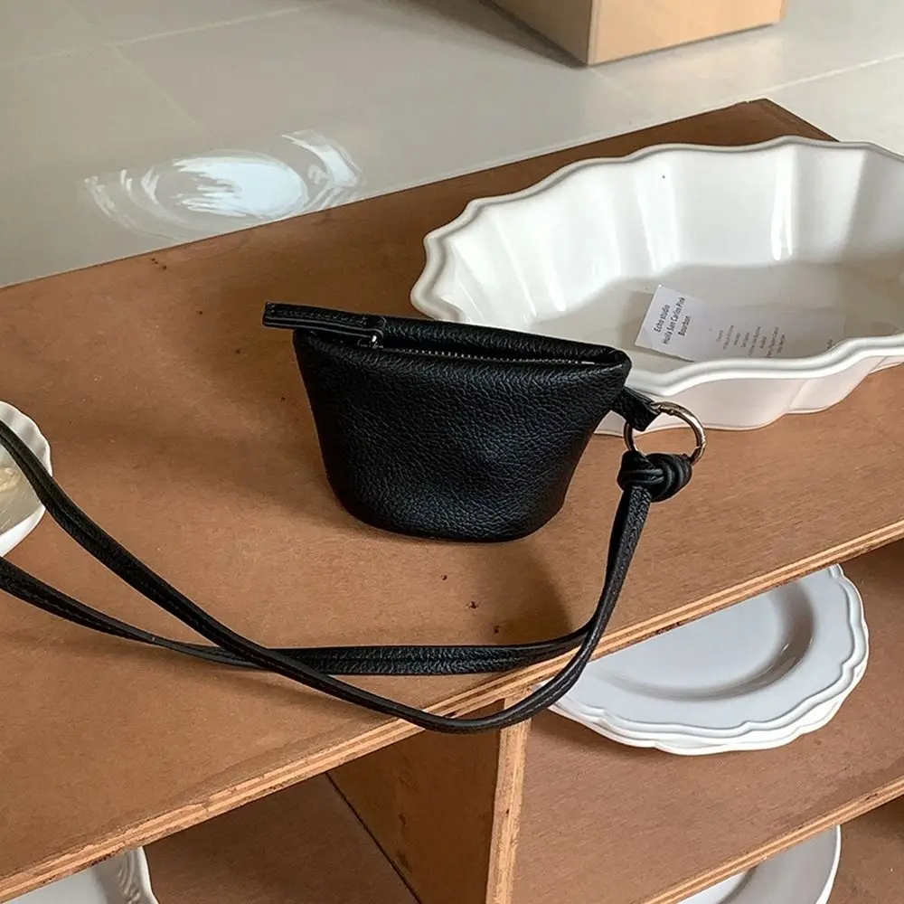 

PU Leather Hanging Neck Coin Purse Makeup Storage Lipstick Earphone Pouch Mini Storage Bag Solid Color Purse Pendant Accessories