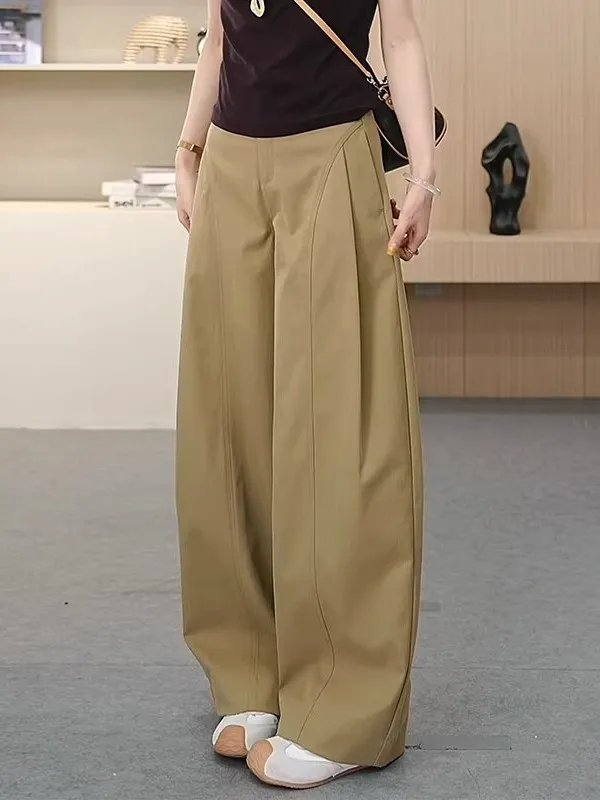 

Модные женские брюки с высокой талией и широкими штанинами, осенняя новинка, свободные, стройнящие, универсальные, стильные прямые брюки-основа