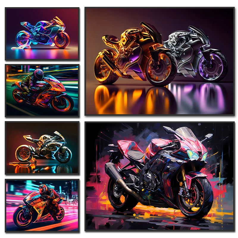 

Motorcycle Sports Poster Picture Print Wall Art Car Canvas Painting Living Room Home Boy Girl Club Decoration Gifts No Framed