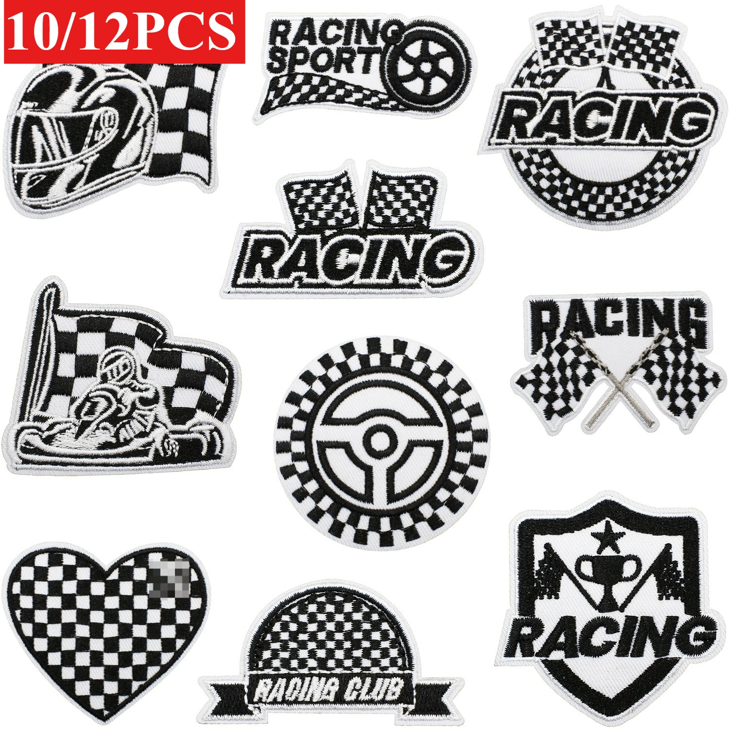 

10/12PCS Bulk Racing Car Embroidery Cloth Steering Wheel Flag Stamp Clothes Decorative Wheels Helmet Racing Patch Ironing