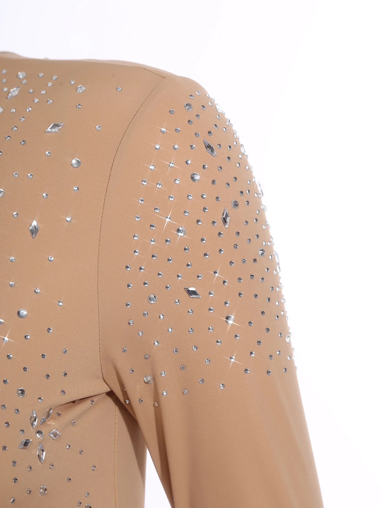 

Womens Figure Skating Bodysuit Glittery Rhinestones and Sequin Tassel Long Sleeve Leotard Jumpsuit Latin Chacha Dance Costume