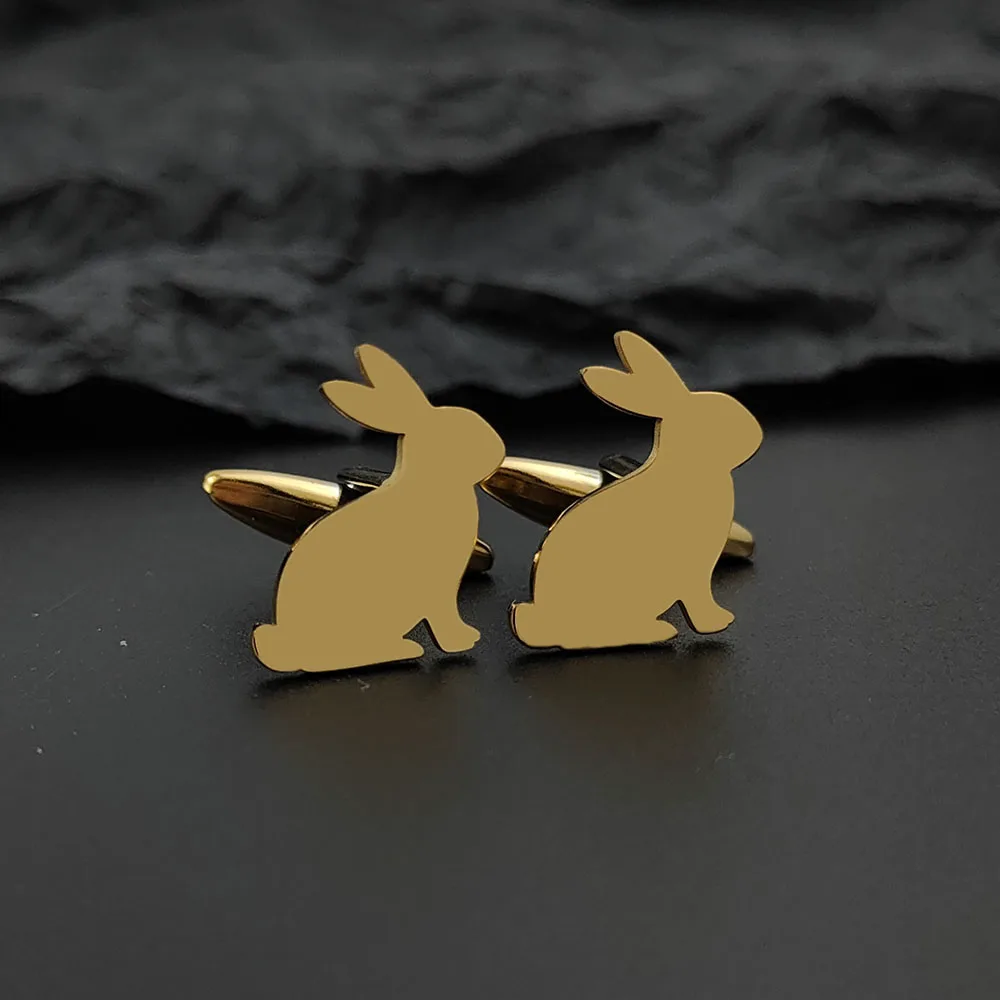 Gemelli con stemma di coniglio in acciaio inossidabile placcato oro, regali di Halloween, Ringraziamento, Natale e Capodanno