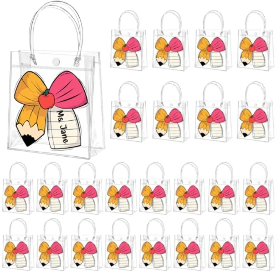 

24 Pcs Gift Bags with Handle PVC End of The Year Pre Kindergarten Graduation Gift Bag Bulk Pencil Goodie Treat Cookies Bag for