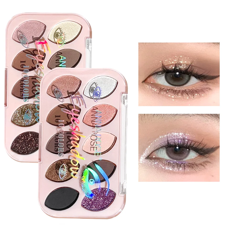 

10-цветная пластина для теней для век, перламутровый матовый, глянцевый, мелкая вспышка, пудра без лески, водостойкая, прочная, ежедневный естественный макияж