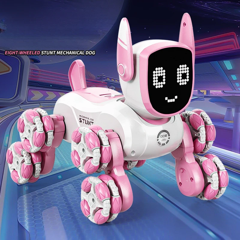 New Intelligent Robot Dog 8-wheel Stunt Dog Pink Cute Pet Shape Pet Toy Robot Dog Birthday Gift