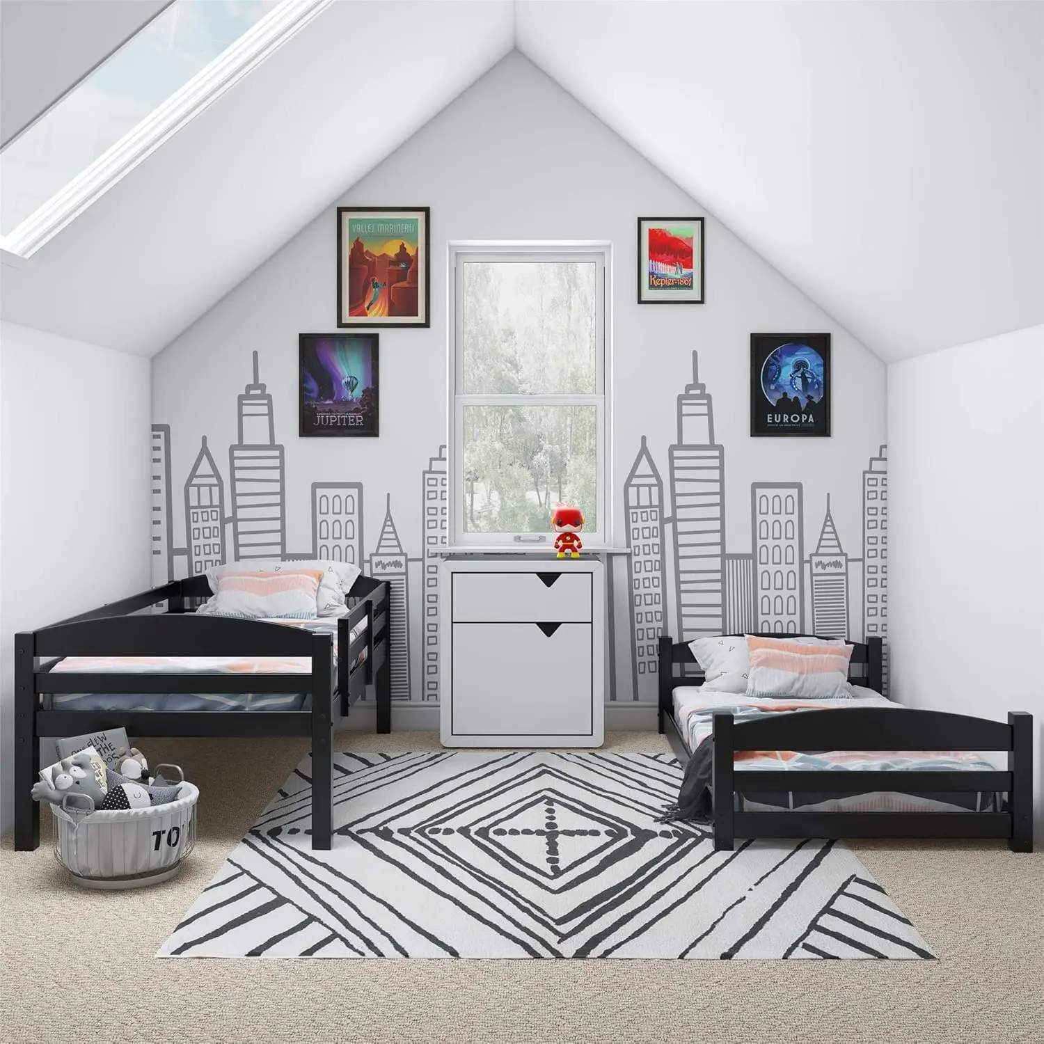 Twin Bunk Bed with Ladder Space-Saving Solid Wood Construction,