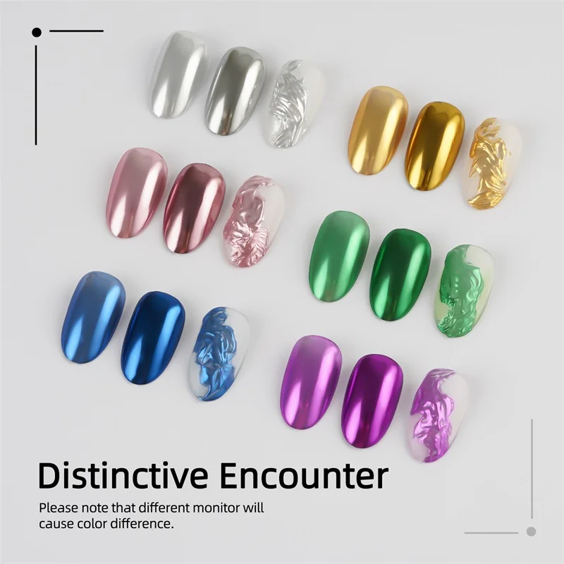 FSIXCL Iridescent Nail Chrome Powder Metallic Mirror Effect Rubbing Pigment Dust Nail Art Decoration Glitter 6 Colors Set