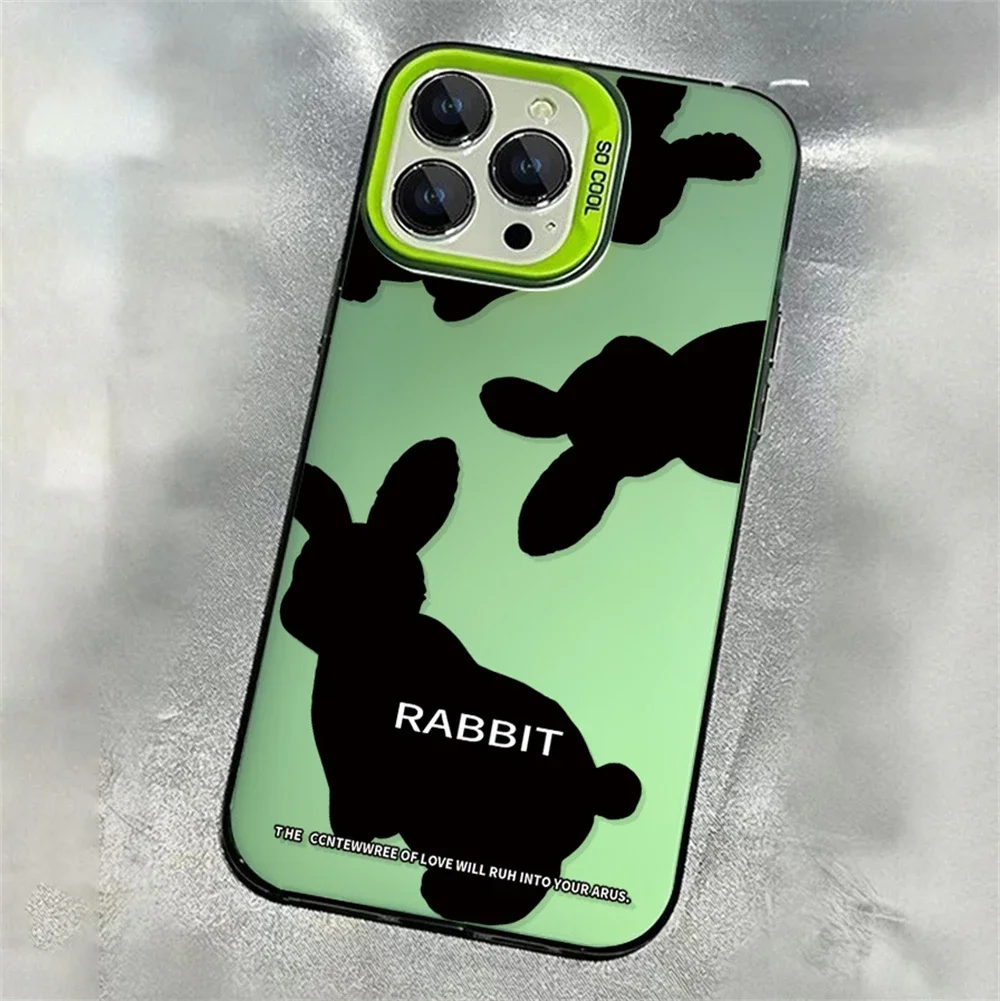 Cute Black Rabbit Phone Case for iPhone 15 16 Plus 11 12 13 14 Pro Max XR Anti-Fingerprints Hard IMD Plastic Laser Matte Cover image 3