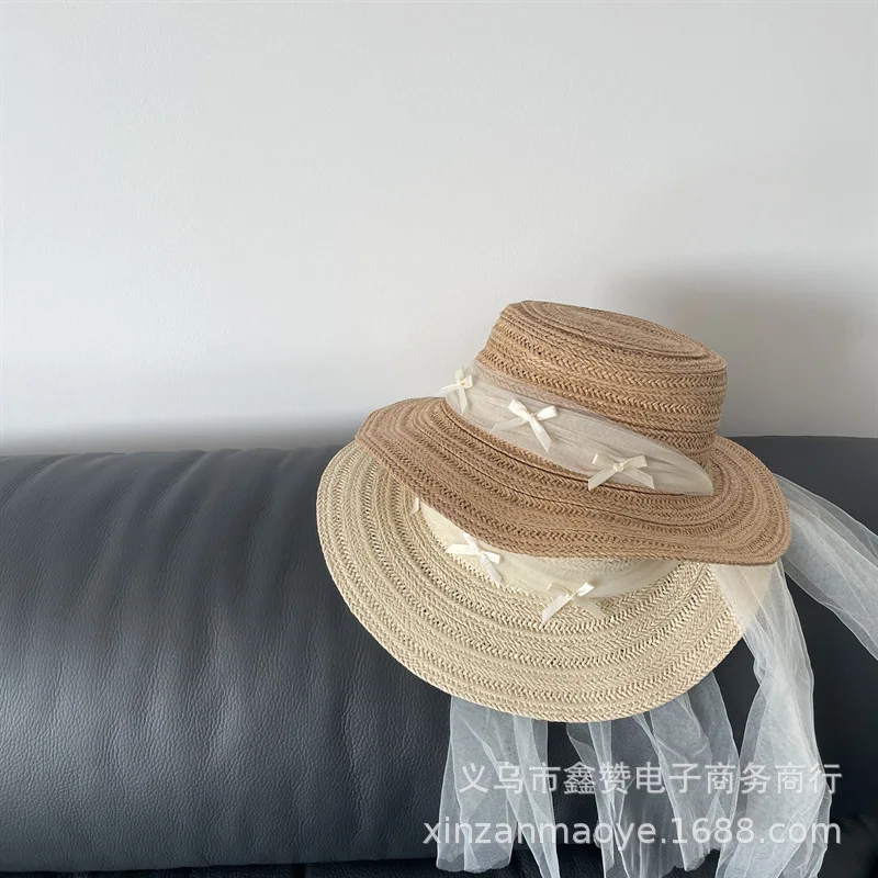 Summer Children Beach Hat Big Brim Straw Hat Girl Princess Streamer Basin Travel Baby Bucket Hat Sun