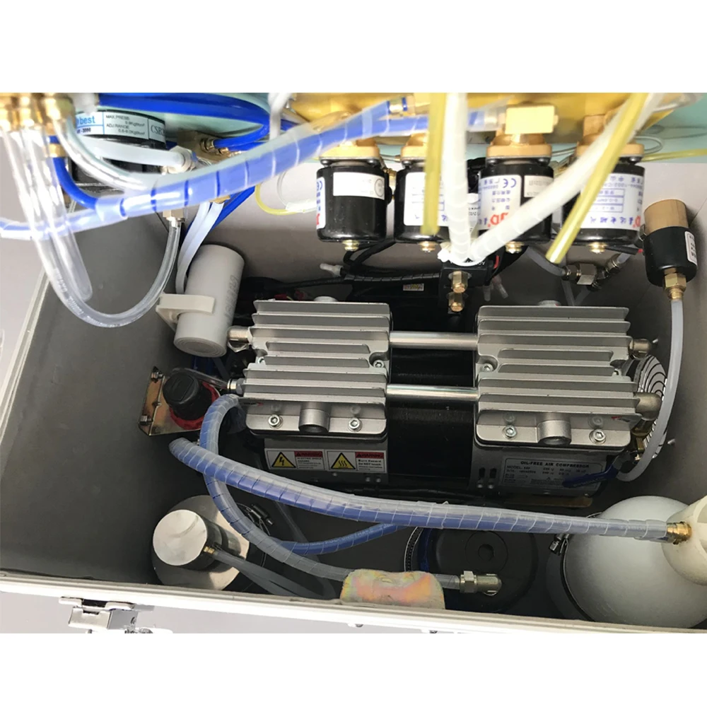 Imagem -03 - Odontológica Portátil com Compressor de ar Oilless Seringa de Vias Sistema de Sucção de Garrafa de Água Unidade