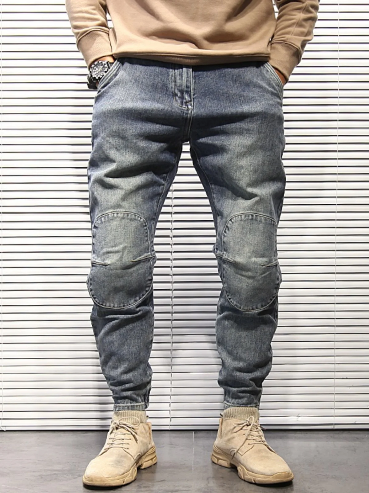 

Мужские повседневные джинсы свободного кроя с манжетами, лоскутные, зауженные, весенне-осенние, длинные брюки в стиле Харадзюку, винтажные, модные, для подростков