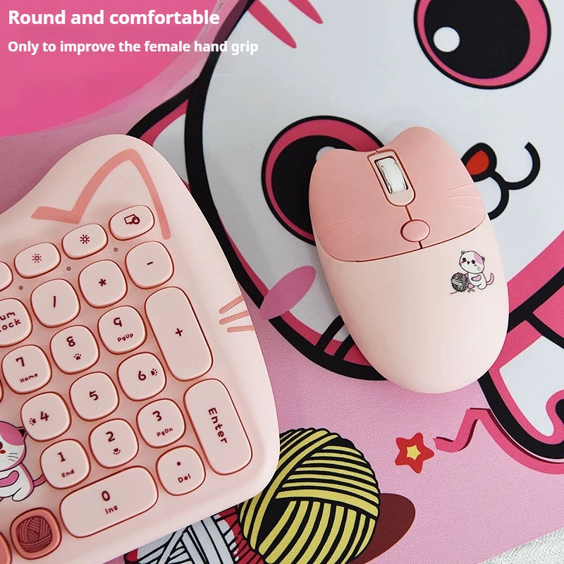 Imagem -03 - Conjunto de Teclado e Mouse sem Fio para Meninas Teclado Fofo de Escritório Formato de Orelha de Gato Botões de Chocolate Compatibilidade com Vários Sistemas