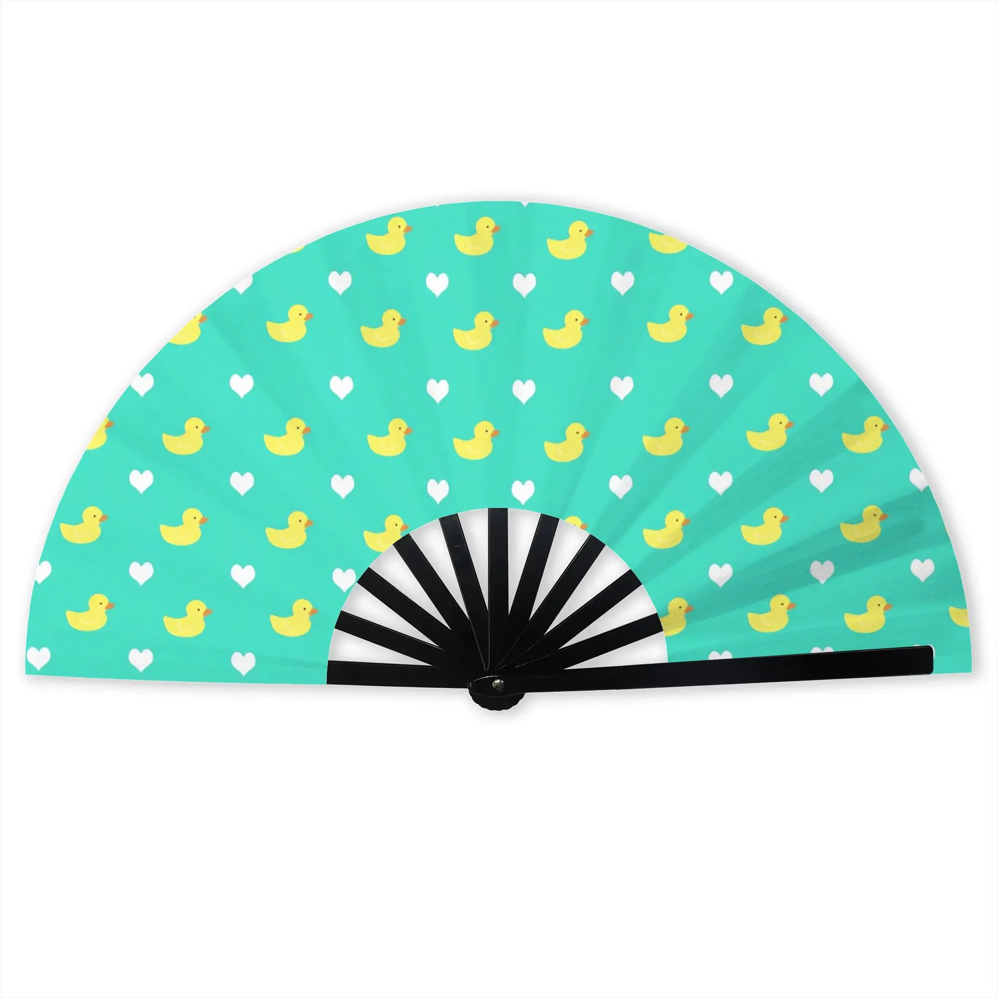 Yellow Rubber Ducky and White Hearts Love Duck  Hand Fan Promotional Gift Wedding  Durable Folding Fans Unique Bulk Pack Fan