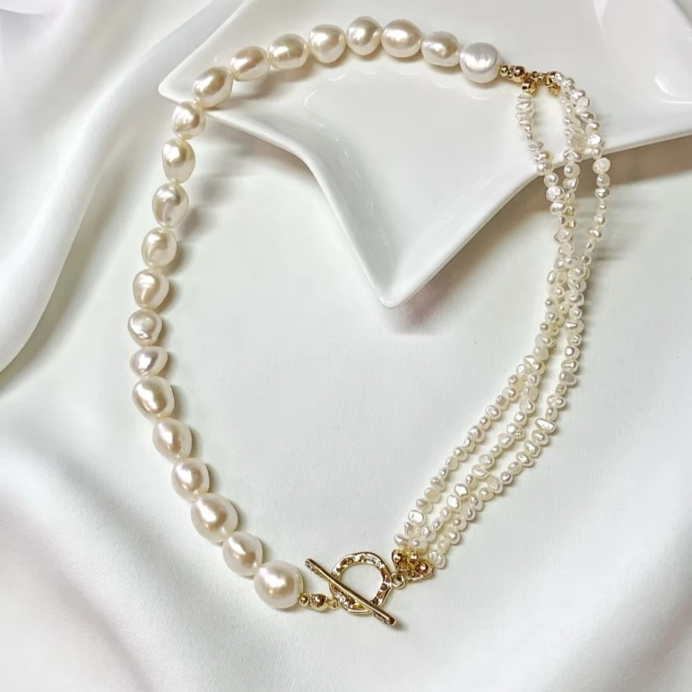 

Dainashi High Quality 4-5mm & 9-10mm Baroque Freshwater Pearl Necklaces for Women OT Buckle 40cm Length Necklaces Jewelry Gift