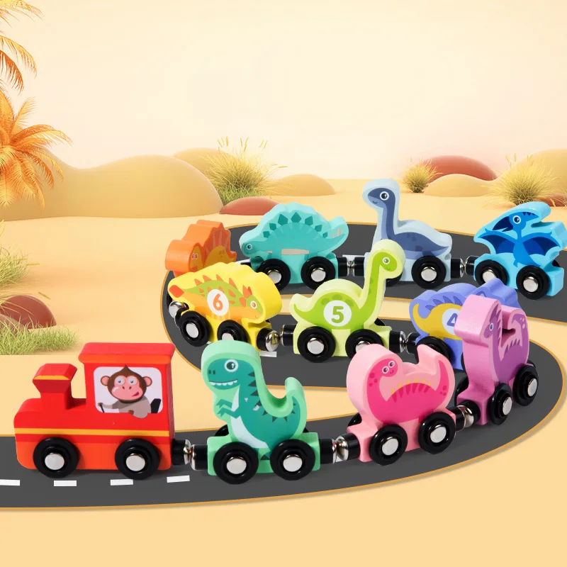 Tren de dinosaurios para niños, juguetes de clasificación de Color, rompecabezas de iluminación cognitiva Digital, coche de bloques de educación temprana