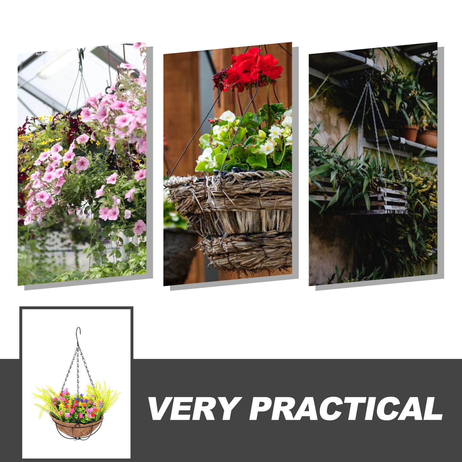 

Coconut Palm Flower Basket Decorative Artificial Flowers Hanging for Garden Plants Fake Decorate with