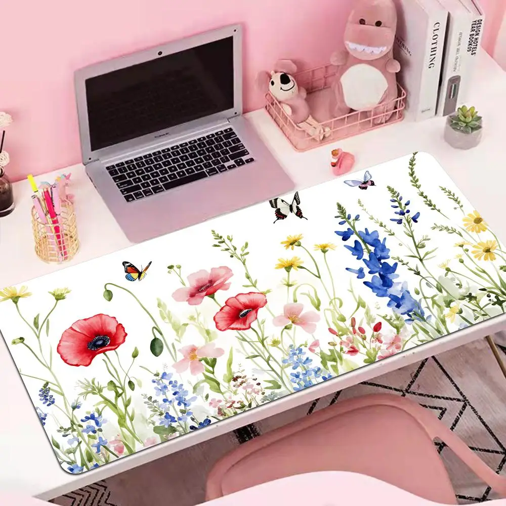 

HYBXAXC Bright Wild Flowers&butterflies Mouse Pad Large Rubber Anti-slip Desk Accessories Mousepad for Keyboard Decor Mat