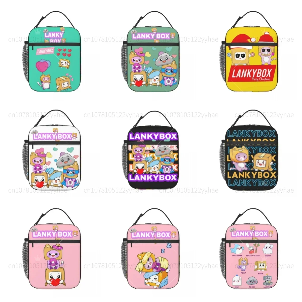 Lankybox Thermal Insulated Lunch Bags Rocky Foxy Pattern Portable Bento Box Thermal Cooler Lunch Box