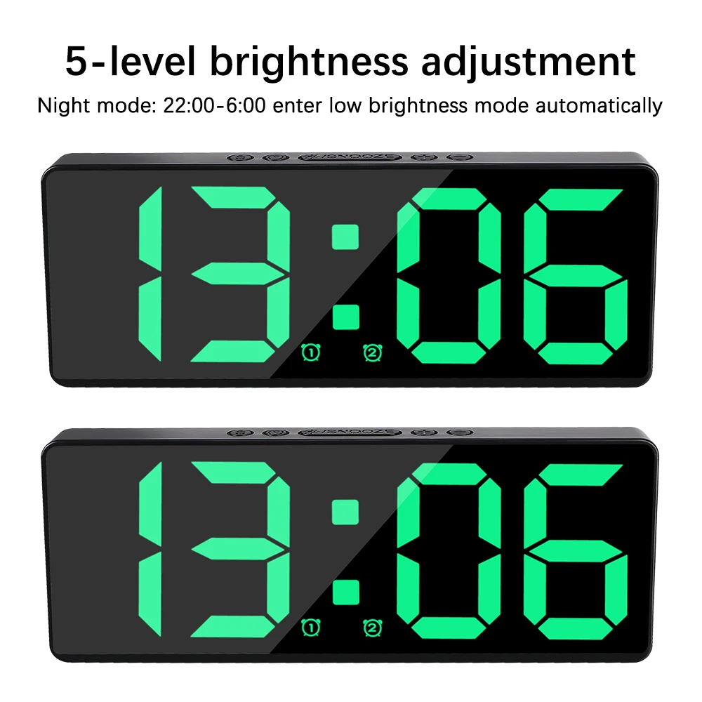 Jam LED kontrol suara 12/24H, jam meja Desktop Anti gangguan Mode malam jam Alarm Digital