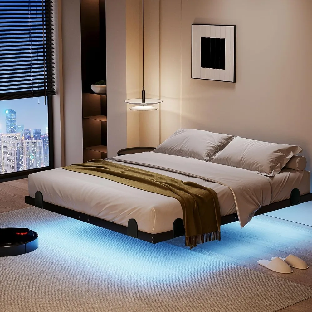 

10 Inch Floating Queen Bed Frame with Smart LED Lights and Charging Station, Modern Metal Queen Bed Frame, Easy to Assemble, No