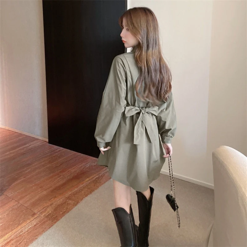 Vrouw jurk met lange mouwen groene kleding op verkoop 2025, mode retro elegante luxe Y2k designer t-shirts shirtjurken voor dames