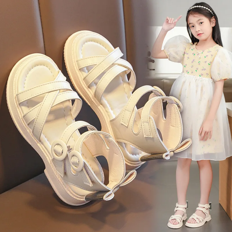 Kinder sandalen für Mädchen Rom Bogens chuhe für Kinder Kinder Strands chuhe flach mit Mädchen Sommers andalen Prinzessin Schuhe 27-37