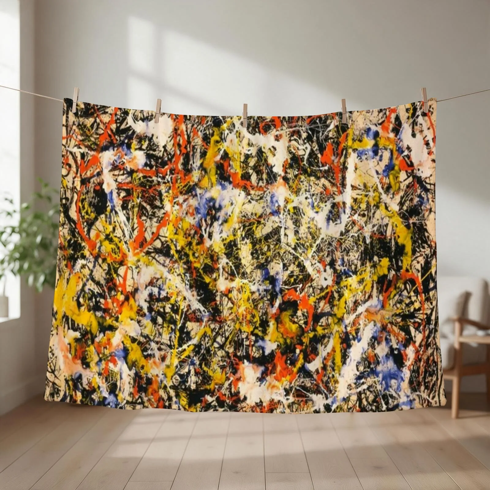 Abstract Jackson Pollock Painting Original Art ,artwork by Jackson Pollock, red, yellow, blue, black, Throw Blanket