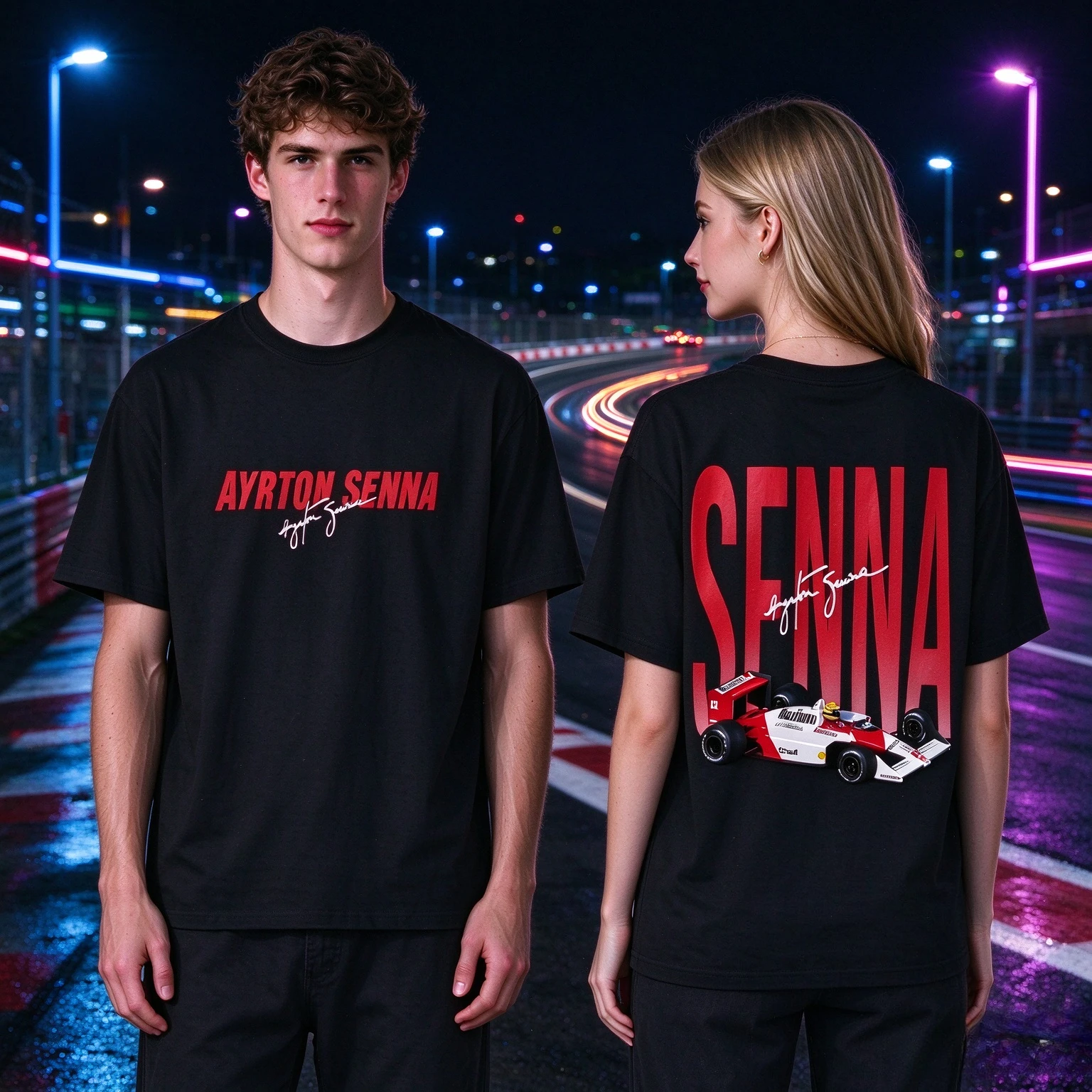 2026 Summer Casual Cotton Men's Round Neck T-shirt with Racing Print Ayrton Senna Oversized Cool Short Sleeved Loose Shirt
