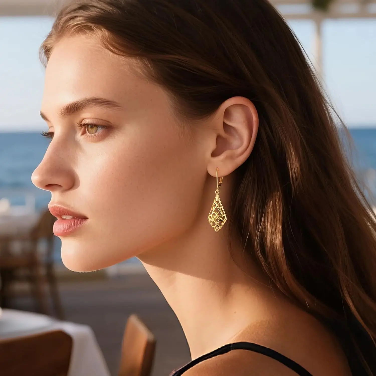 14K Gold Plated Dangling Leverback 925 Sterling Silver Dangle Earrings for Women Girls, Mom Birthday Christmas Gifts
