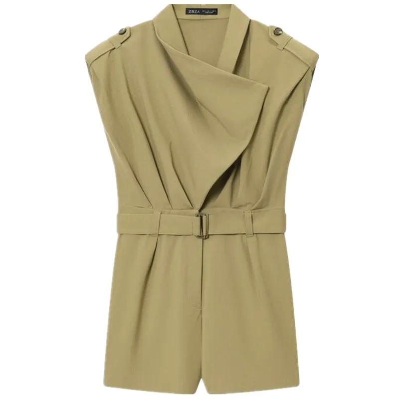 ชุดเดรสทำงานผู้หญิง ดีไซน์ใหม่ ฤดูใบไม้ร่วง 2025  แบบมีแผ่นเสริมไหล่  คาดเข็มขัด  ทรงตรง  เอวสูง  ผ้า 8%-90%  สำหรับใส่ทำงาน