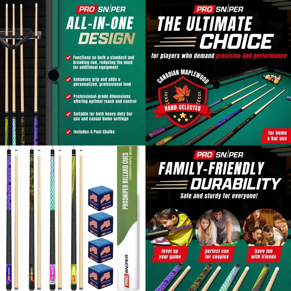 

Набор из 4 58-дюймовых киев из канадского клена с валом с низким отражением и дополнительными мелами для игр дома и бара