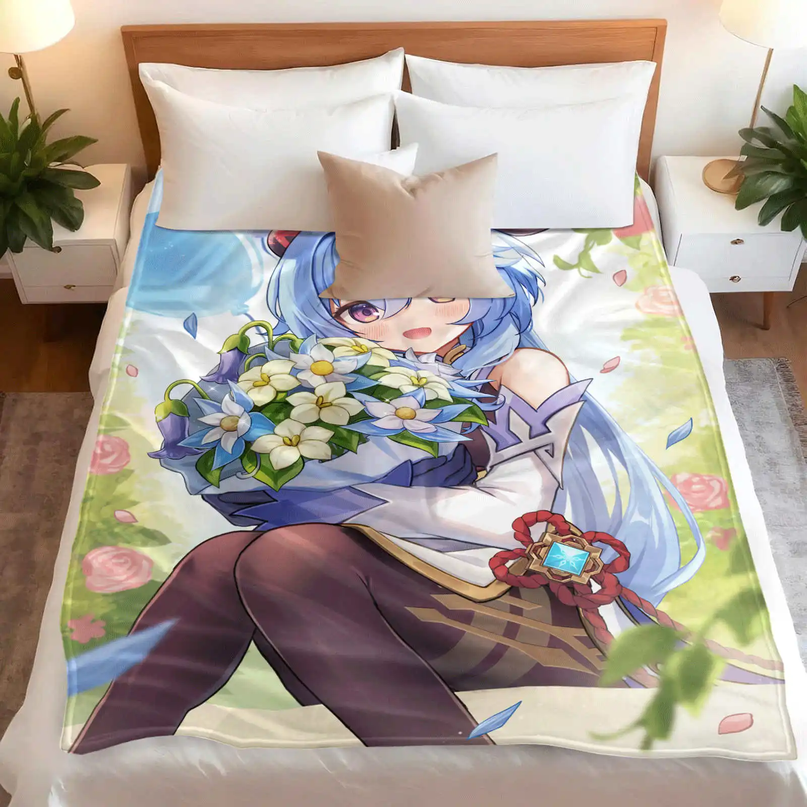 Ganyu Genshin Impact  Flannel Blanket for Home Camping Travel Perfect for Leisure Gifts
