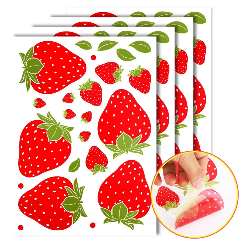 Transparent Strawberry Wall Stickers Are Removable and Cute, Suitable for Bedrooms, Dormitories, Dining Rooms, Kitchens, and Bat