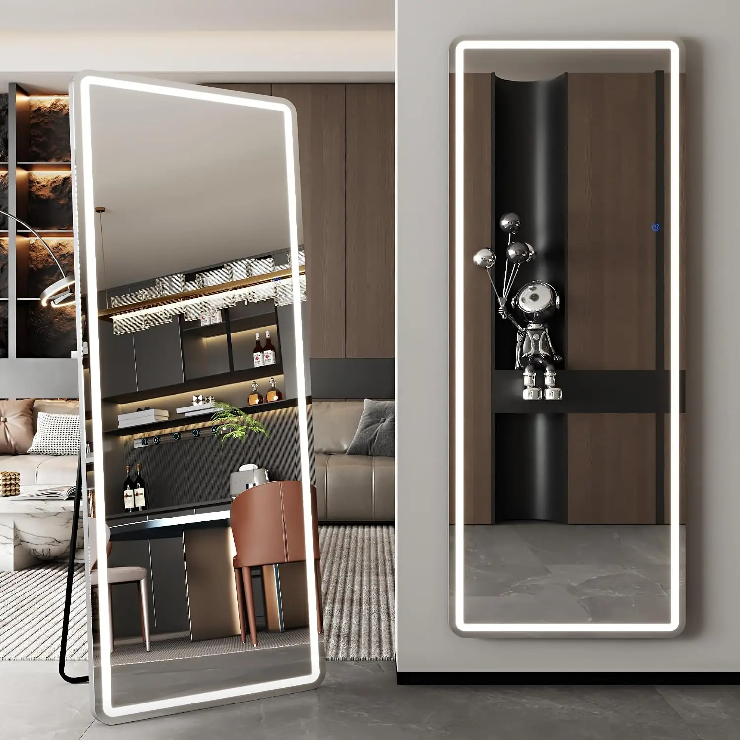 LED Full Length Mirror 59 X 22 Oversized Rectangular Floor Standing Hanging Lighted Floor Mirror Bedroom Living Room