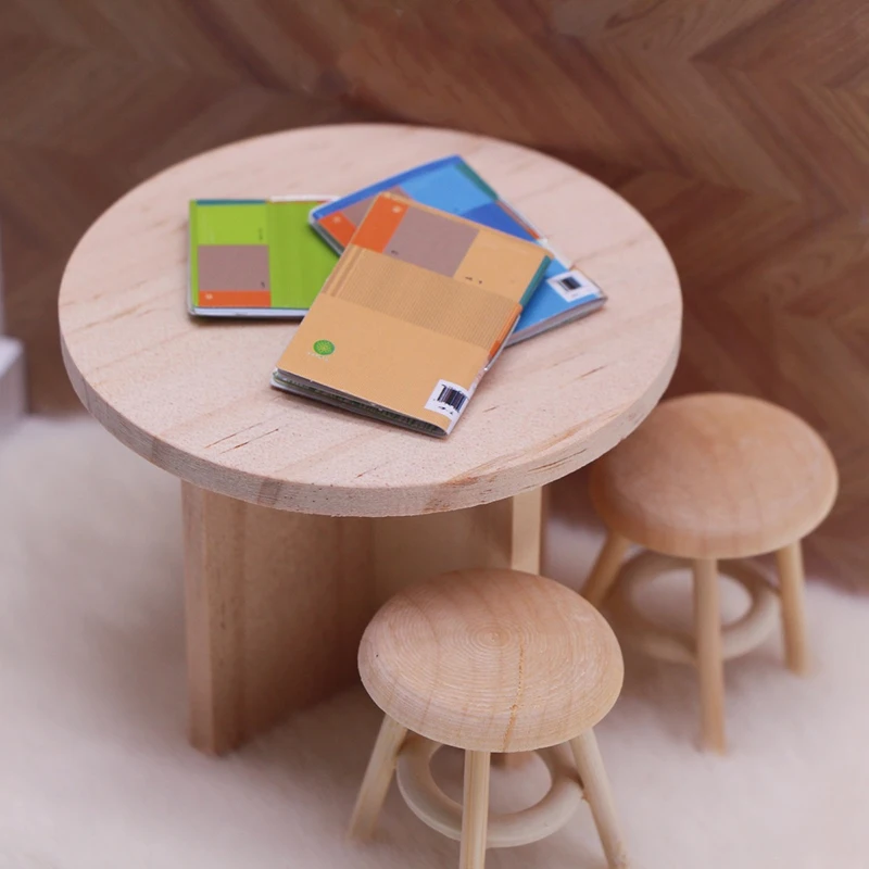 

Стильная мебель для кукольного домика в масштабе 1/12; Миниатюрный стол, стул и табурет для строительства микросцены.