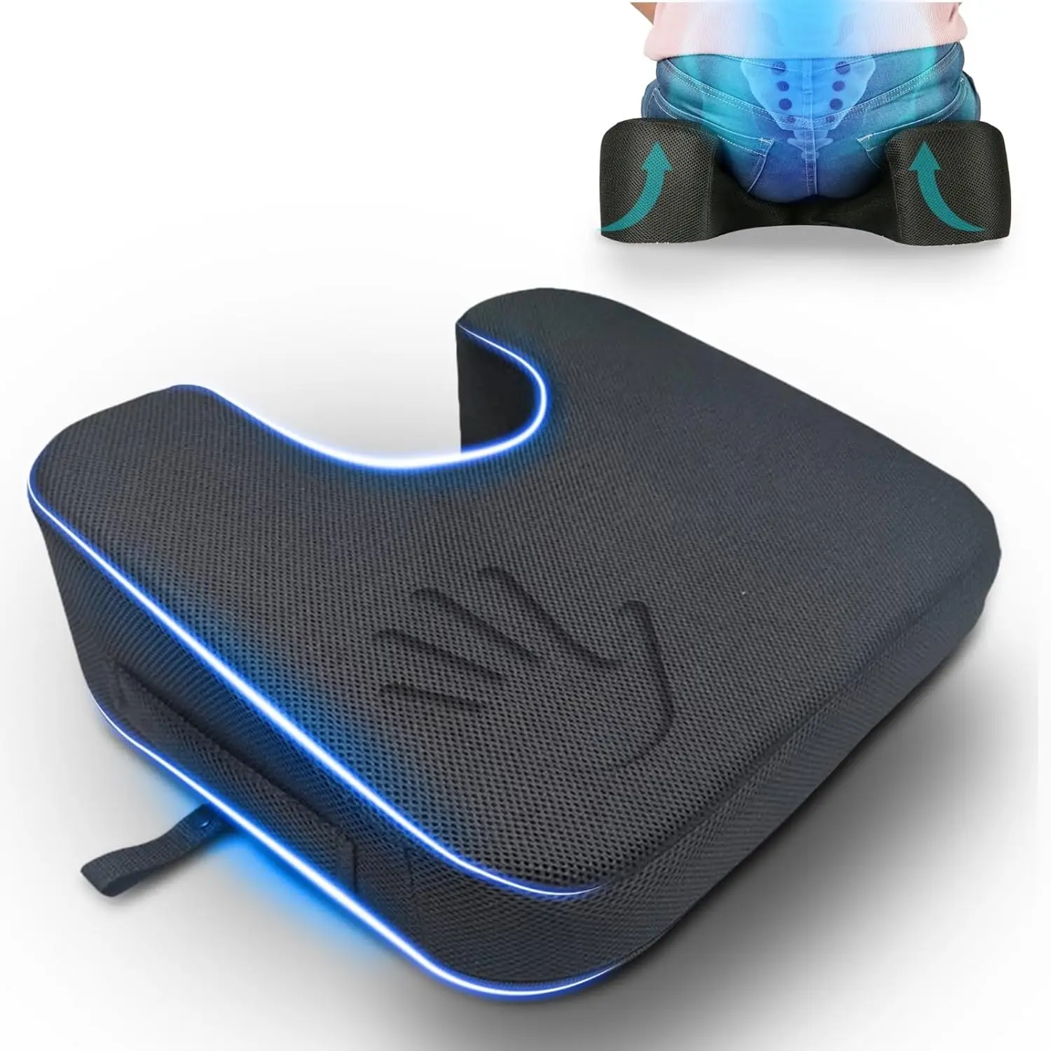 

Подушка для снятия боли в копчике XL размера с U-образным вырезом для облегчения симптомов ишиаса, геморроя и боли в спине - размеры XL и Medium