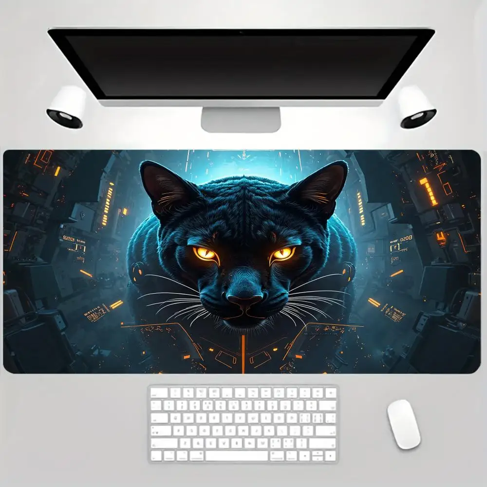 Tapis de souris chat noir, design animal Tech-Savvy, tapis de bureau antidérapant en caoutchouc, accessoire de jeu, parfait pour ordinateur portable, utilisation au bureau à domicile