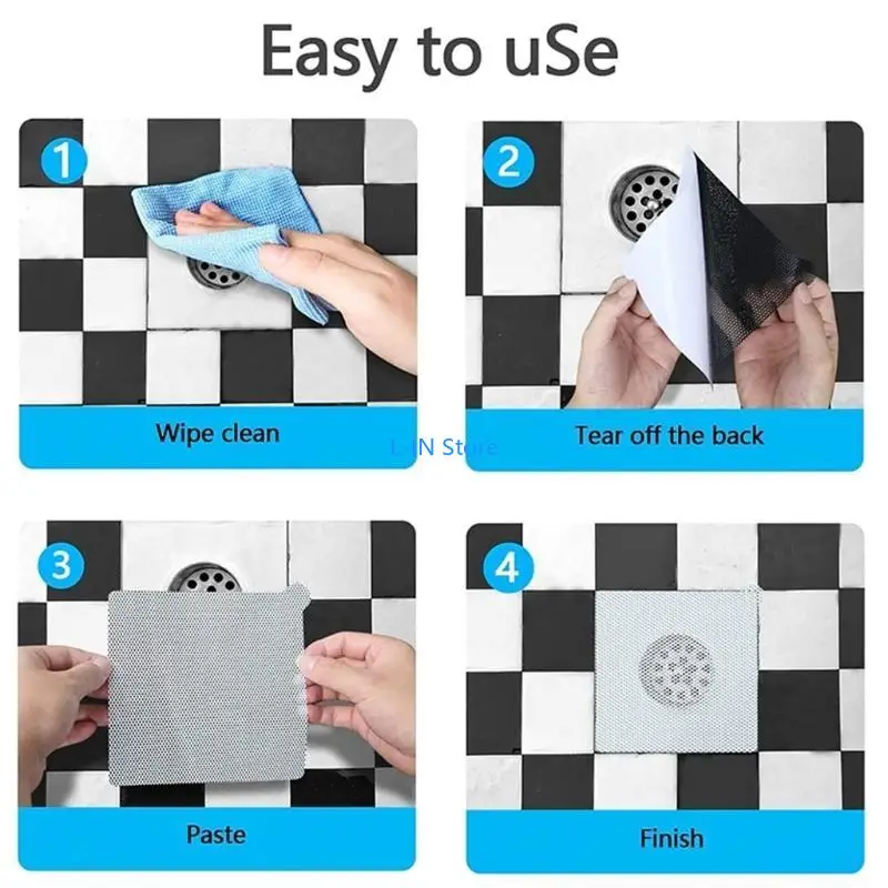 25 Pack Bathroom Shower Hair Catcher Mesh Stickers Disposable Drain Hair Catcher Kitchen Sink Strainer Adhesive Sticker