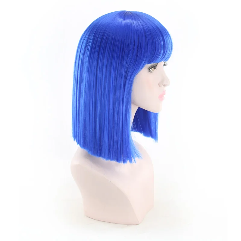 Synthetic Hiar Cheap Wigs For Women Blonde Bob Cosplay Wig With Bangs Short Black White Red Purple Blue Red Dark Green Lolita